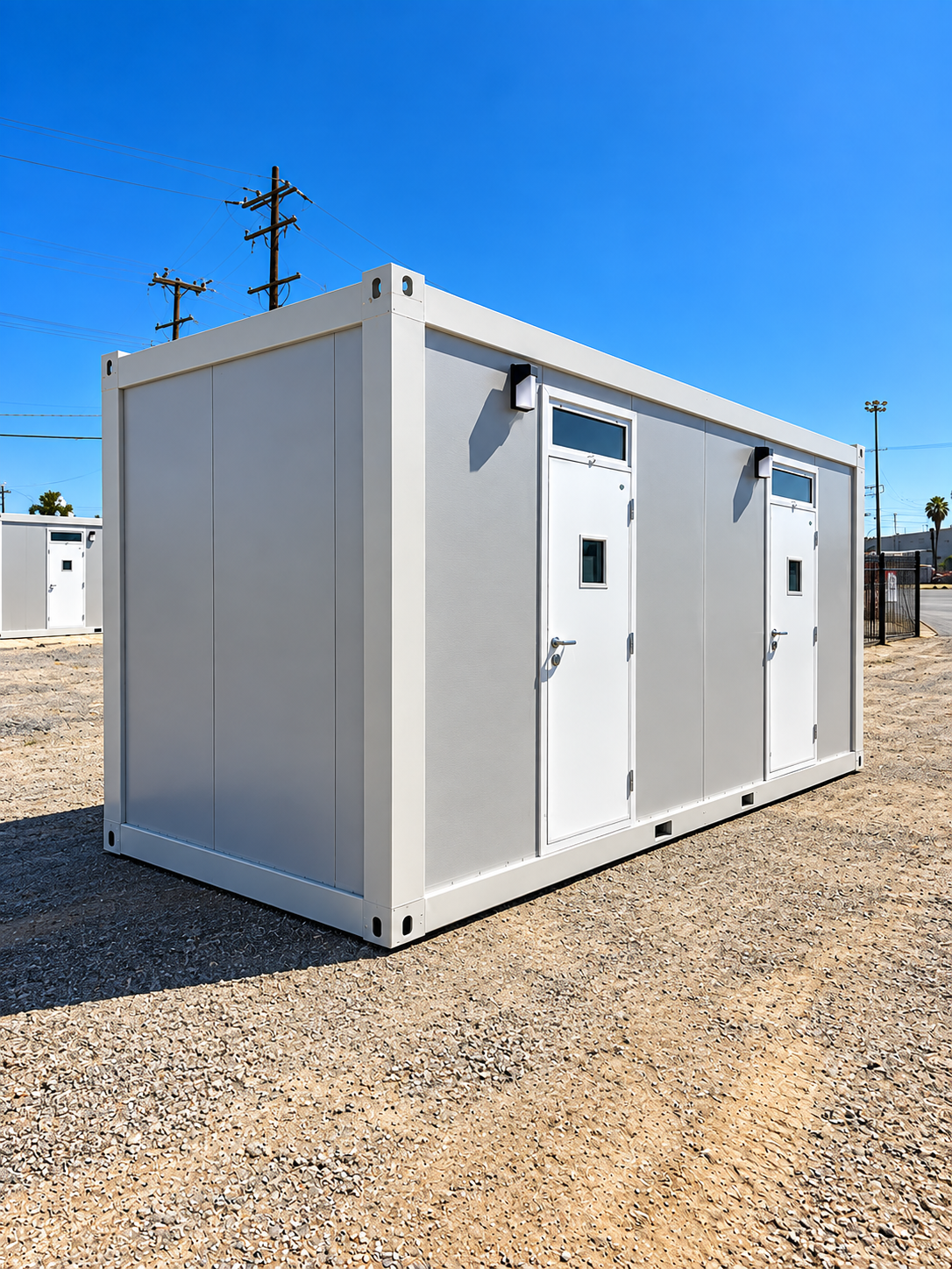 Remote man camp basecamp with portable workforce housing units
