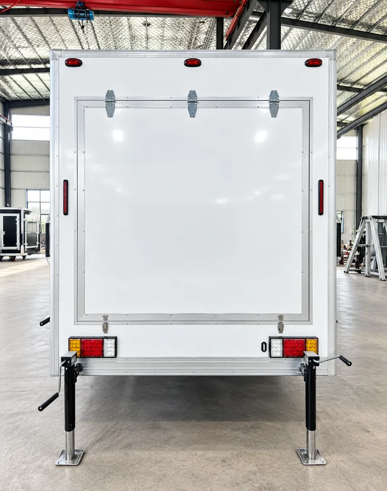 Exterior of a ten-stall shower trailer with handwashing sink