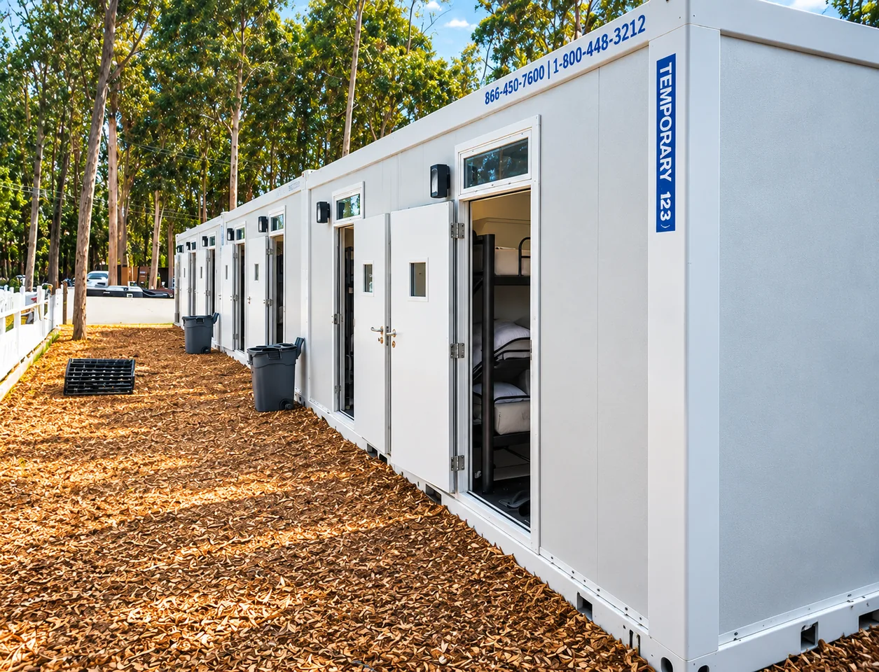 Exterior side view of a 20 ft contractor accommodation unit